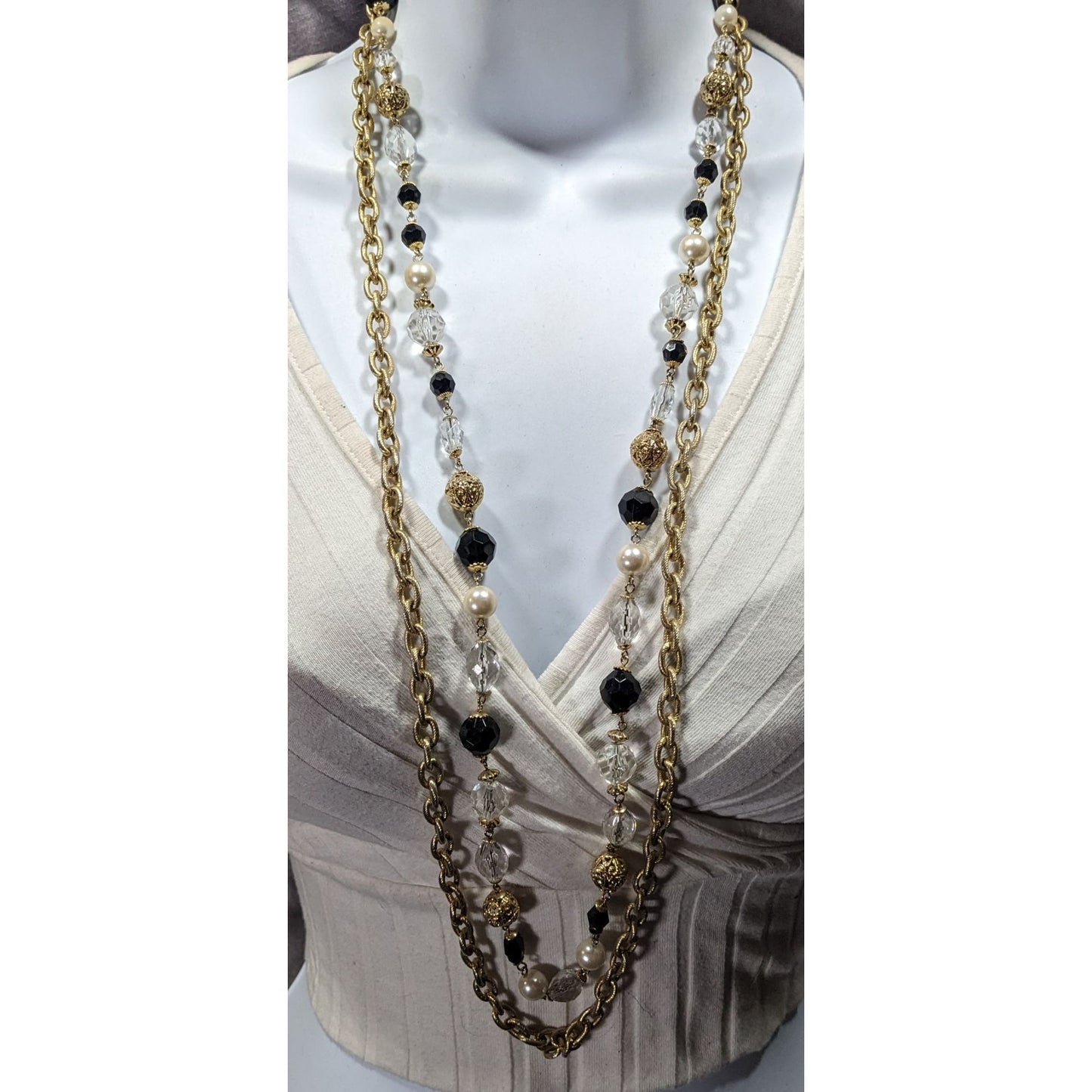 Vintage Glam Multilayer Chain Beaded Statement Necklace