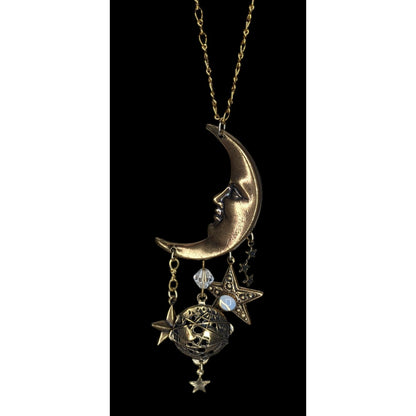 Vintage Celestial Witchy Moon Star Discovery of California Gold Necklace