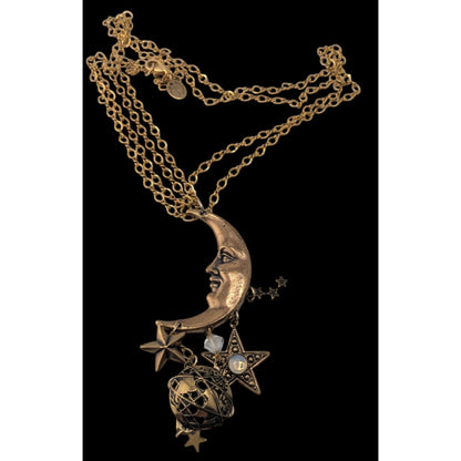 Vintage Celestial Witchy Moon Star Discovery of California Gold Necklace