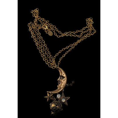 Vintage Celestial Witchy Moon Star Discovery of California Gold Necklace