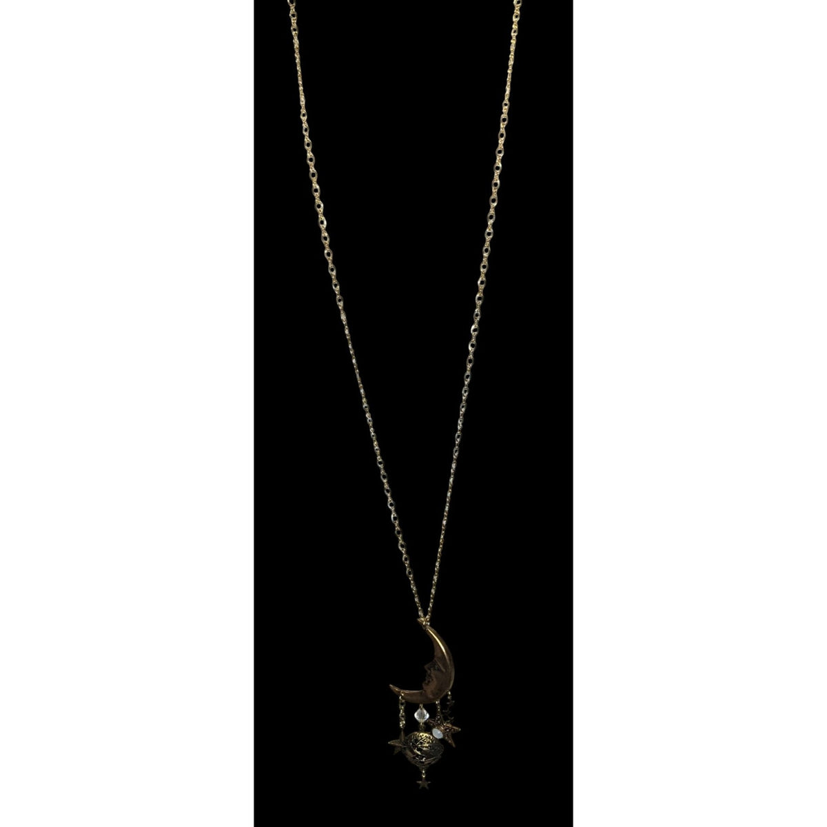 Vintage Celestial Witchy Moon Star Discovery of California Gold Necklace