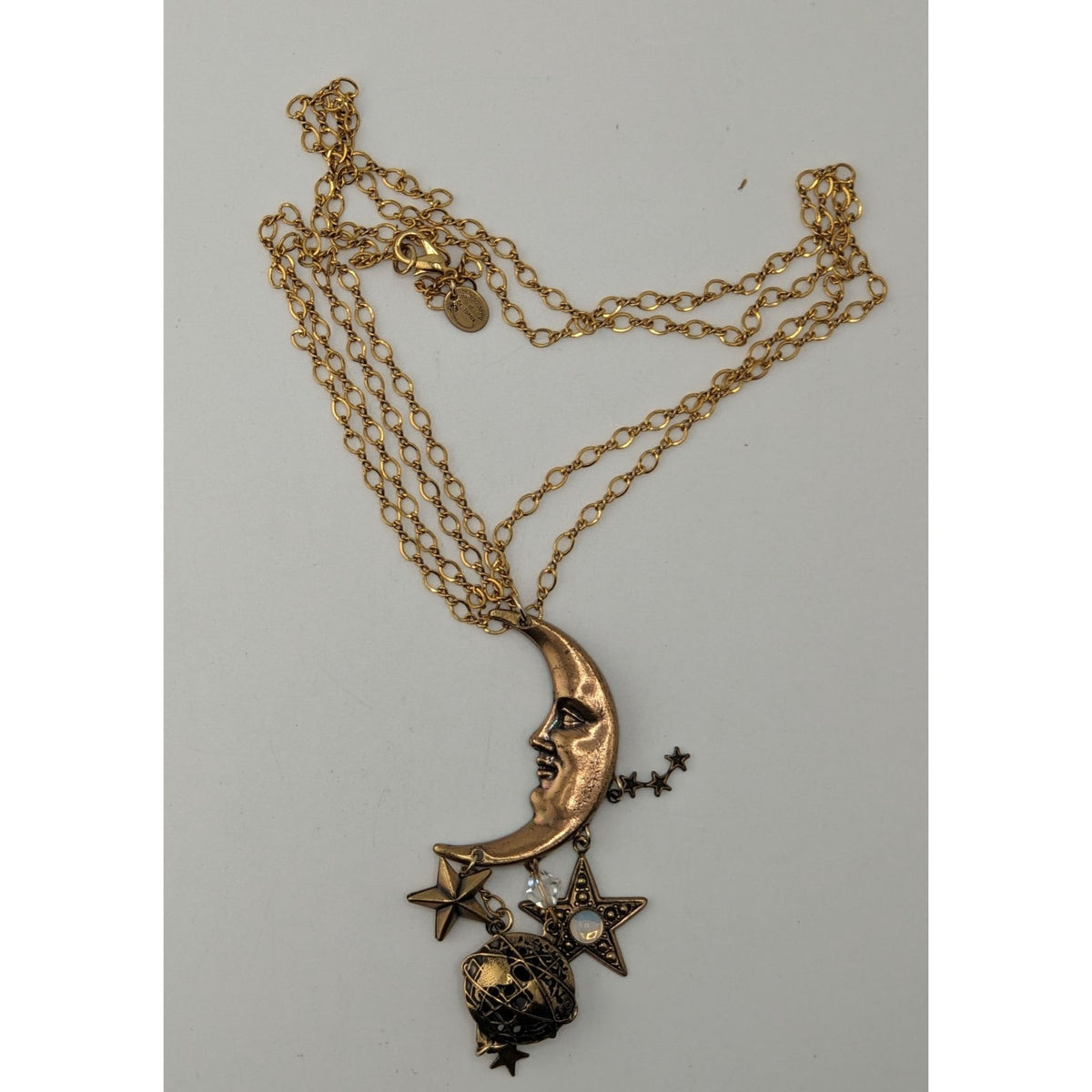 Vintage Celestial Witchy Moon Star Discovery of California Gold Necklace