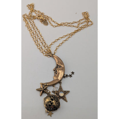 Vintage Celestial Witchy Moon Star Discovery of California Gold Necklace