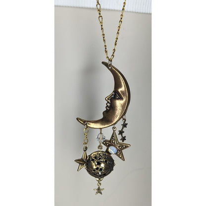 Vintage Celestial Witchy Moon Star Discovery of California Gold Necklace