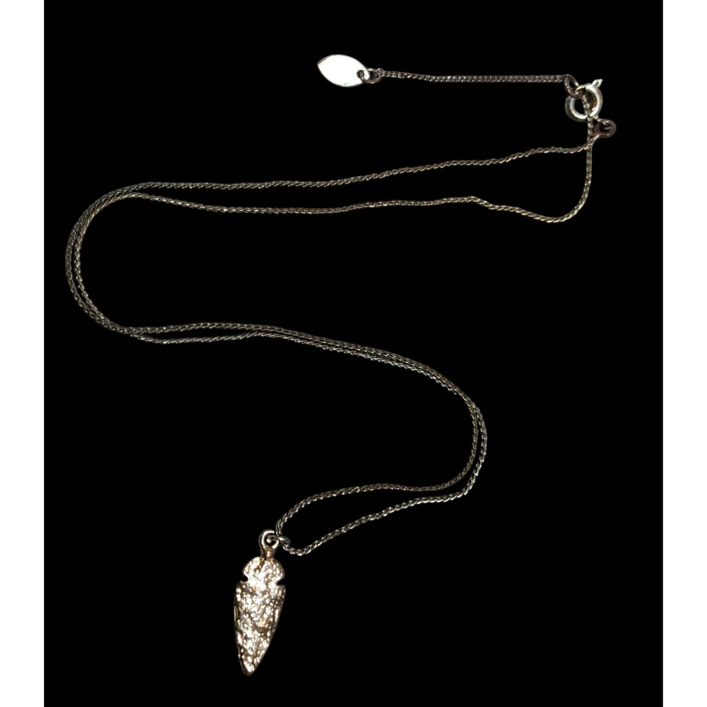 Delicate Textured Arrowhead Pendant Necklace On Gold Tone Chain