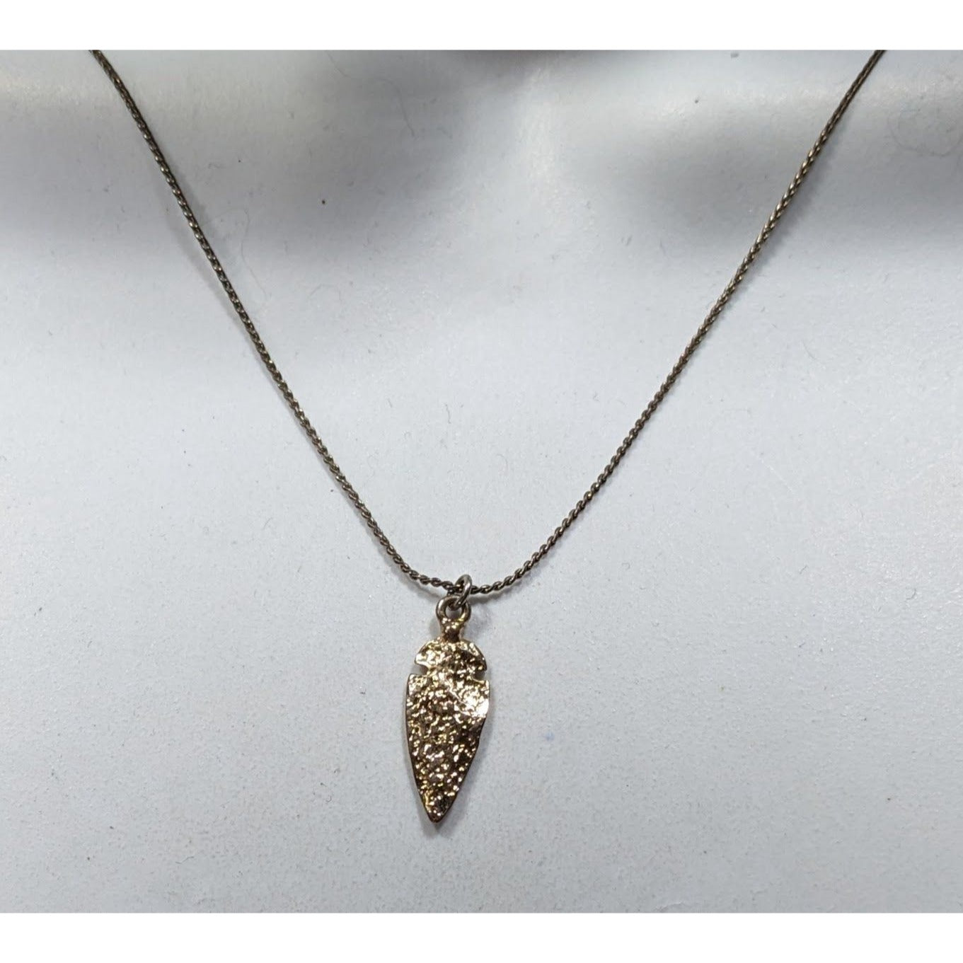 Delicate Textured Arrowhead Pendant Necklace On Gold Tone Chain