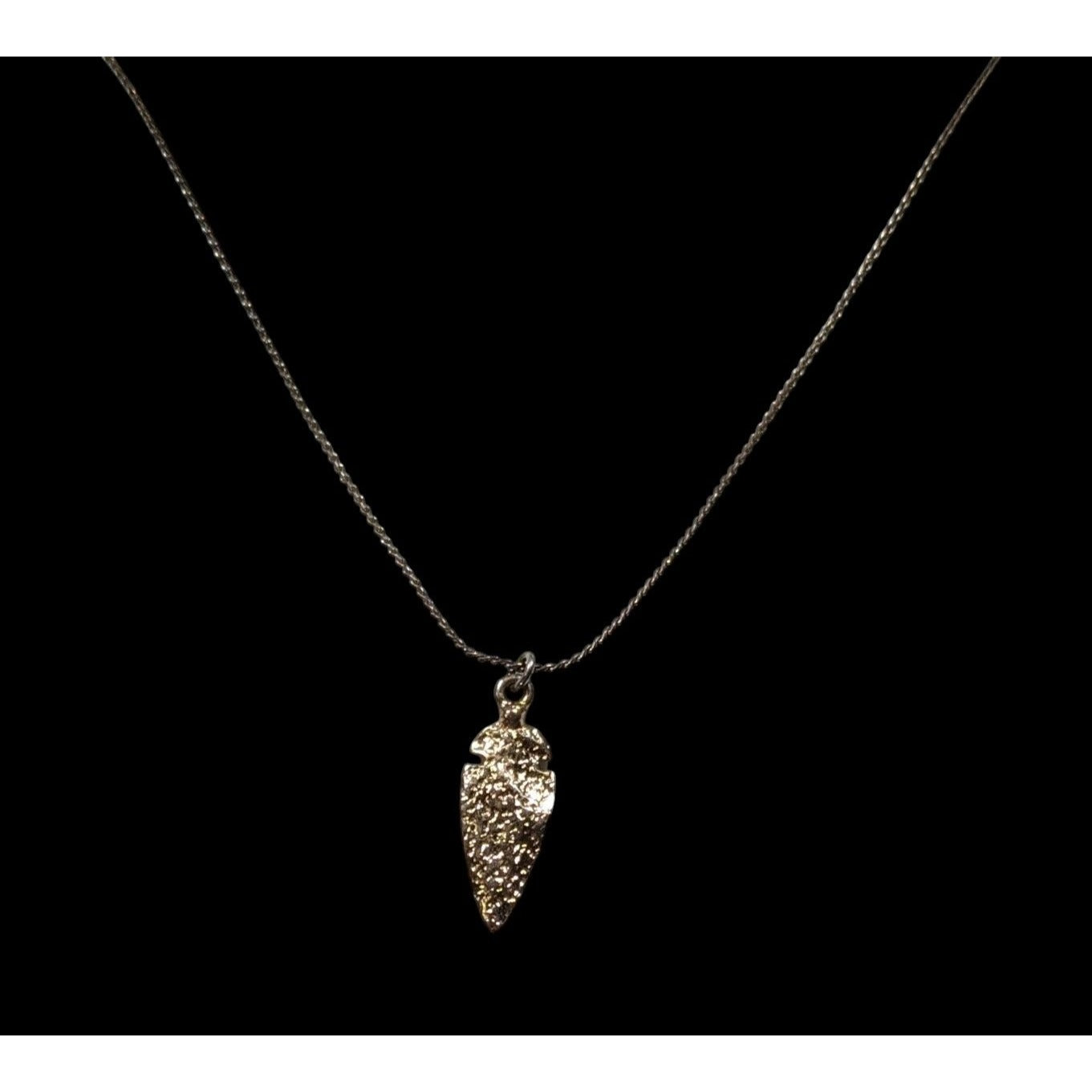 Delicate Textured Arrowhead Pendant Necklace On Gold Tone Chain