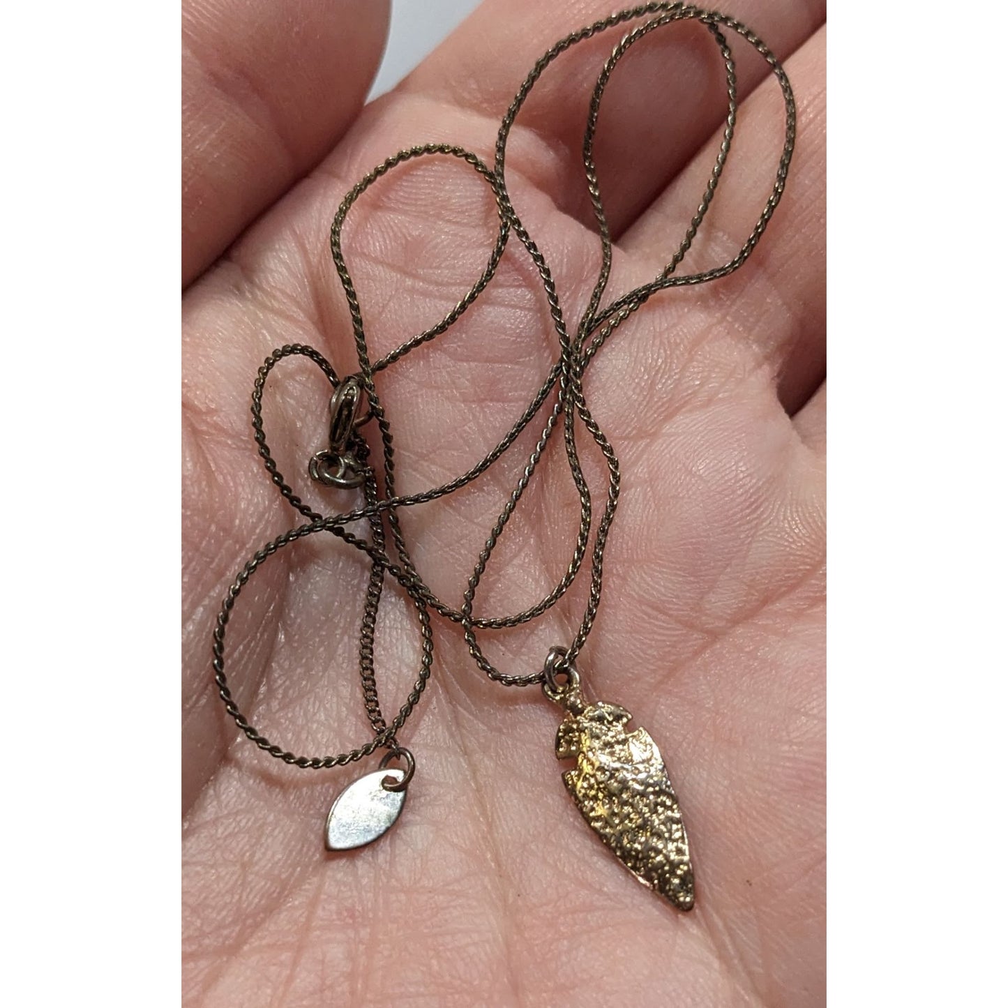 Delicate Textured Arrowhead Pendant Necklace On Gold Tone Chain