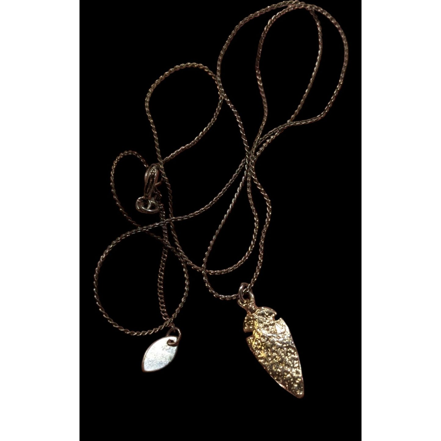 Delicate Textured Arrowhead Pendant Necklace On Gold Tone Chain