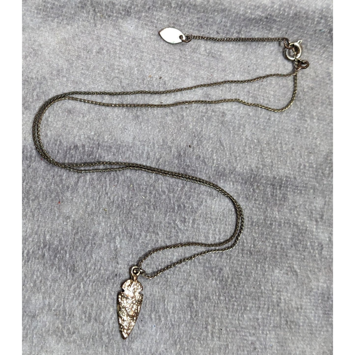 Delicate Textured Arrowhead Pendant Necklace On Gold Tone Chain