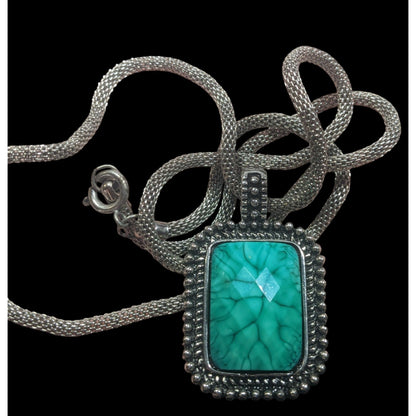Funky Faceted Turquoise Tone Pendant Necklace