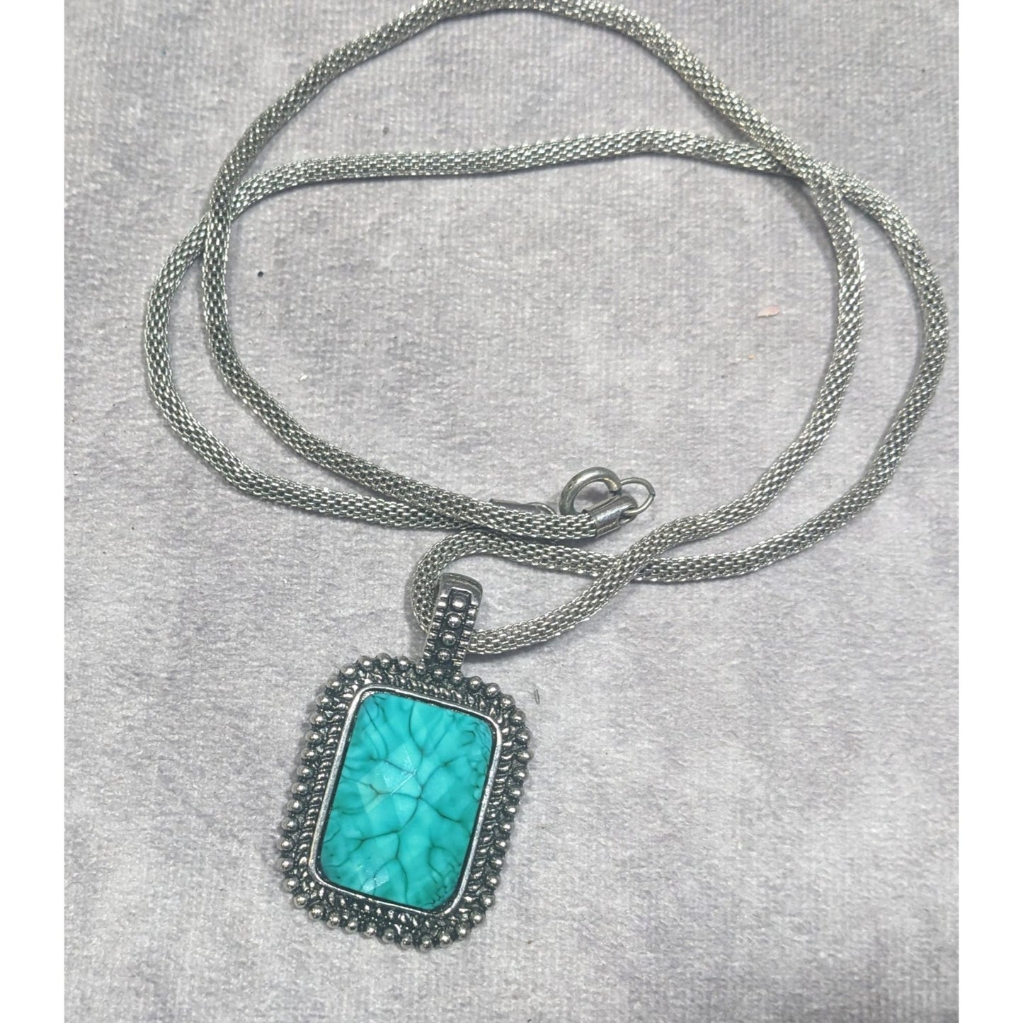 Funky Faceted Turquoise Tone Pendant Necklace