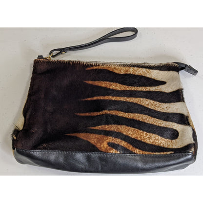 Vintage Cavalcanti Genuine Leather/Fur Zebra Print Wristlet Italian-Made Black & Brown