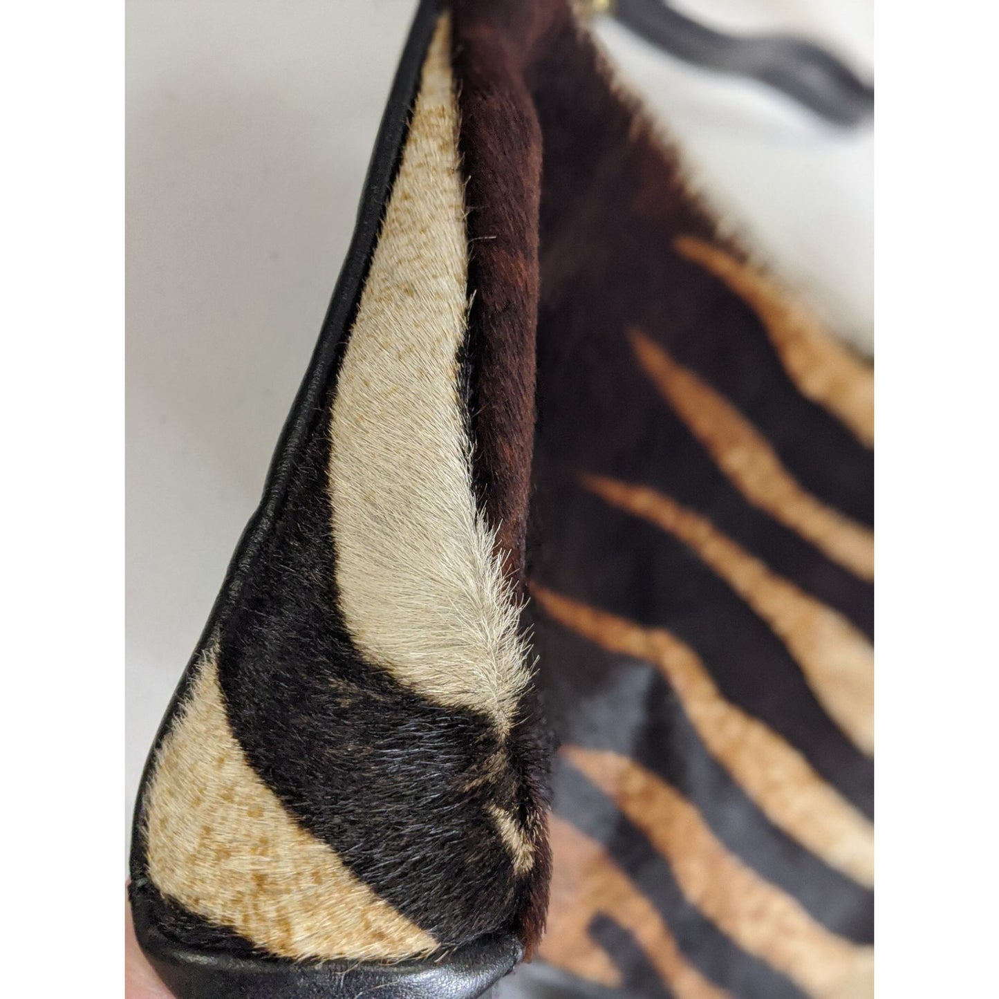 Vintage Cavalcanti Genuine Leather/Fur Zebra Print Wristlet Italian-Made Black & Brown
