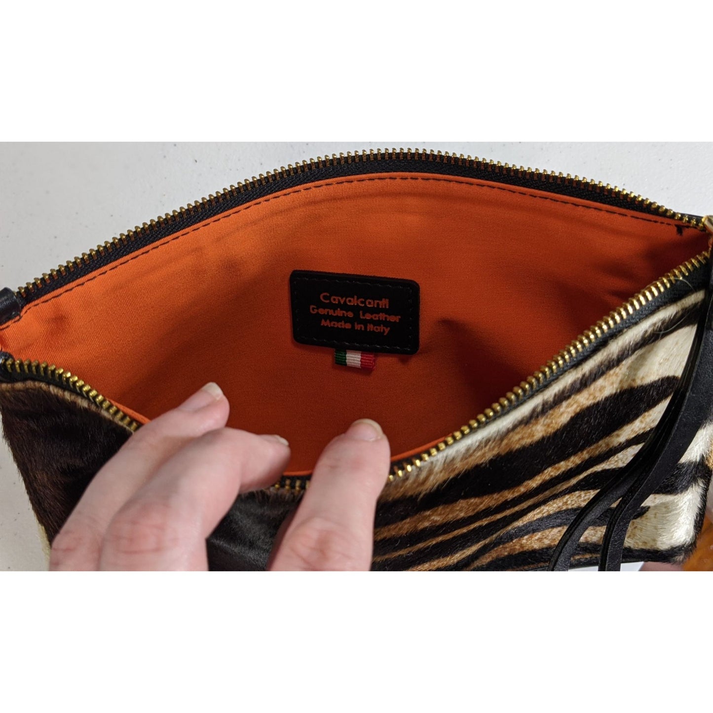 Vintage Cavalcanti Genuine Leather/Fur Zebra Print Wristlet Italian-Made Black & Brown