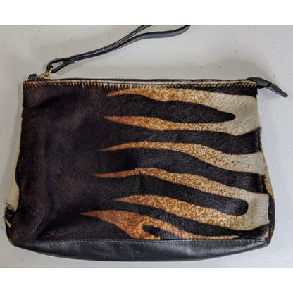 Vintage Cavalcanti Genuine Leather/Fur Zebra Print Wristlet Italian-Made Black & Brown