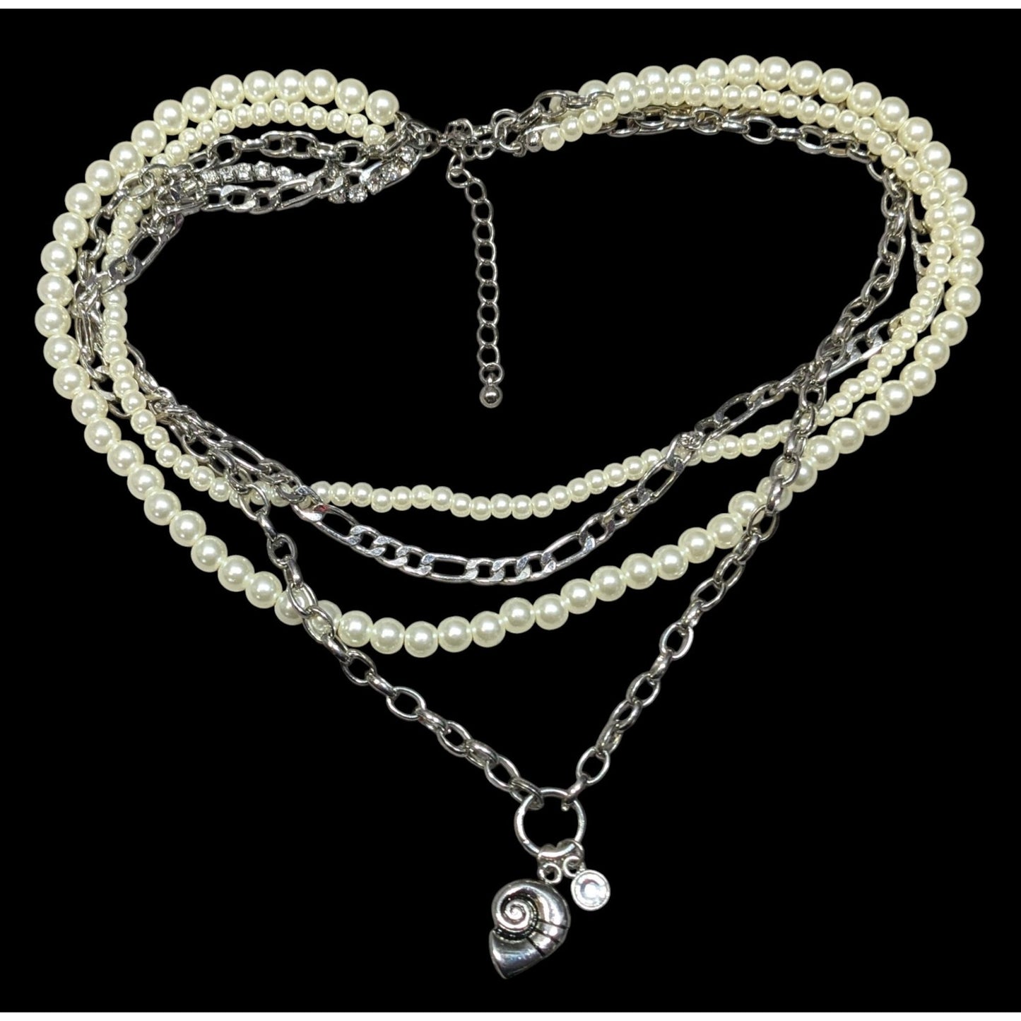 Mermaidcore Glam Faux Pearl And Chain Layered Pendant Necklace
