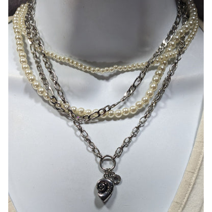 Mermaidcore Glam Faux Pearl And Chain Layered Pendant Necklace