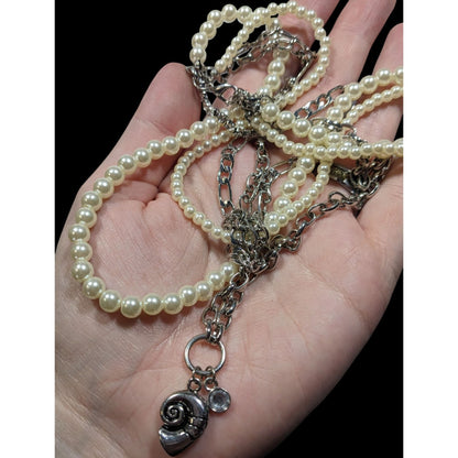 Mermaidcore Glam Faux Pearl And Chain Layered Pendant Necklace