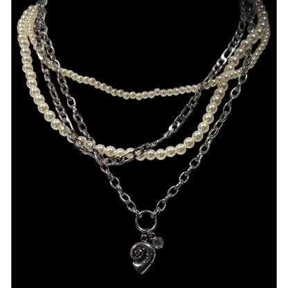 Mermaidcore Glam Faux Pearl And Chain Layered Pendant Necklace