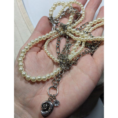 Mermaidcore Glam Faux Pearl And Chain Layered Pendant Necklace