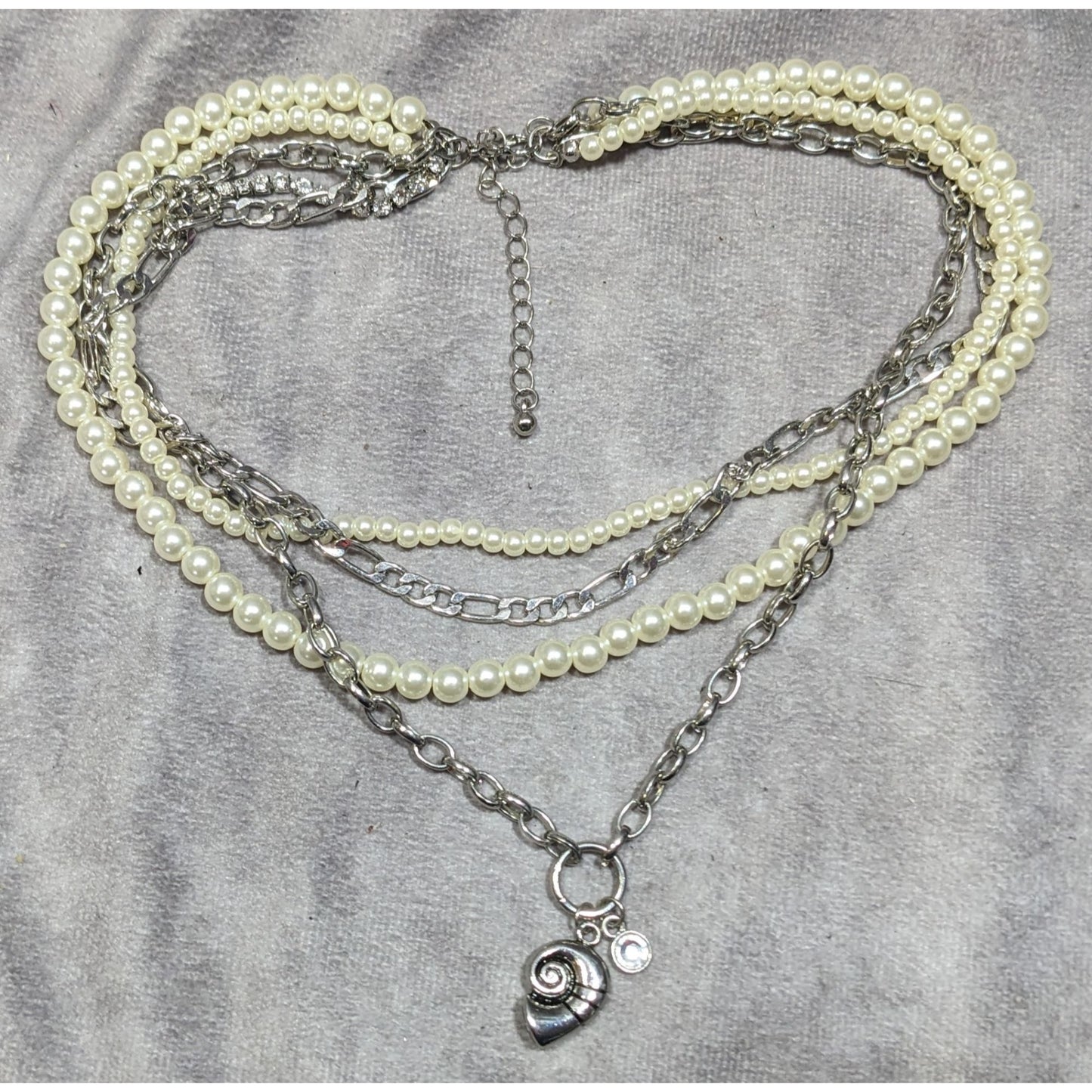 Mermaidcore Glam Faux Pearl And Chain Layered Pendant Necklace