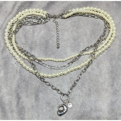 Mermaidcore Glam Faux Pearl And Chain Layered Pendant Necklace