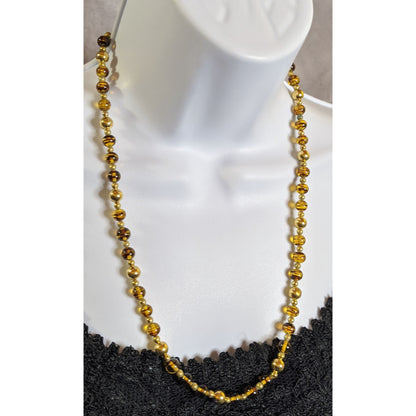 Vintage Napier Retro Gold Tone & Amber Glass Bead Necklace With Striped Design