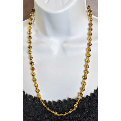 Vintage Napier Retro Gold Tone & Amber Glass Bead Necklace With Striped Design