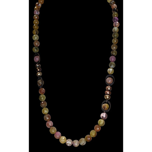 Vintage Handmade Mixed Tourmaline Necklace Watermelon Tourmaline Freshwater Pearl Beaded
