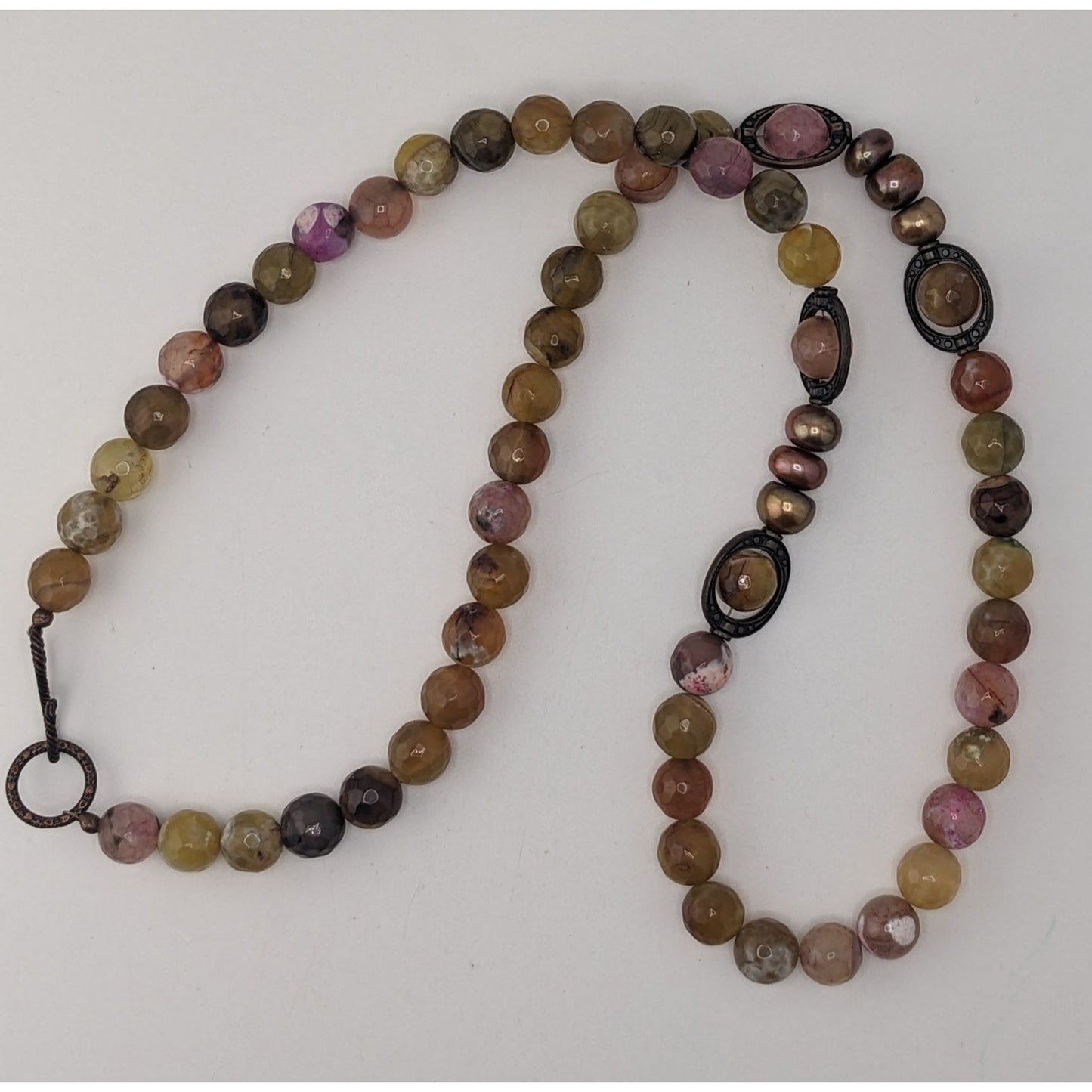Vintage Handmade Mixed Tourmaline Necklace Watermelon Tourmaline Freshwater Pearl Beaded