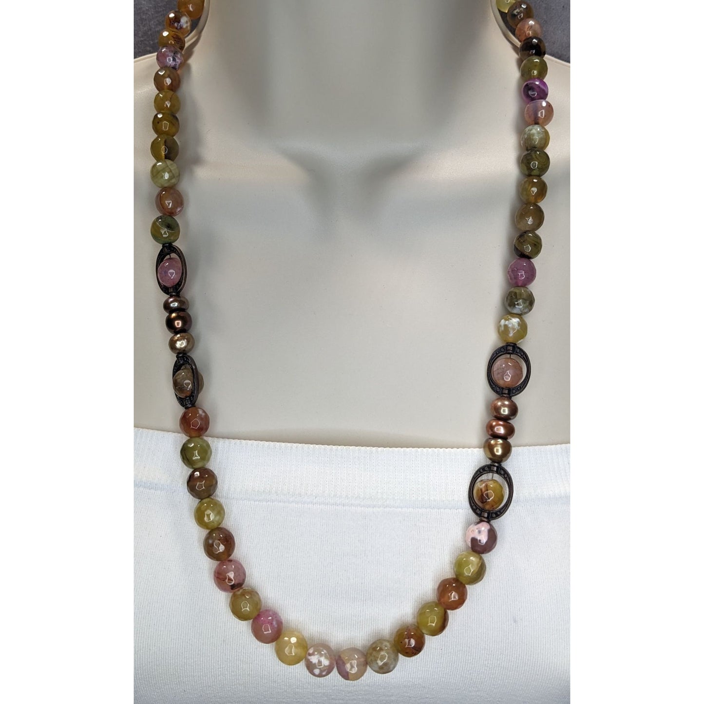 Vintage Handmade Mixed Tourmaline Necklace Watermelon Tourmaline Freshwater Pearl Beaded