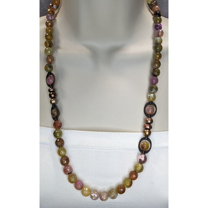 Vintage Handmade Mixed Tourmaline Necklace Watermelon Tourmaline Freshwater Pearl Beaded