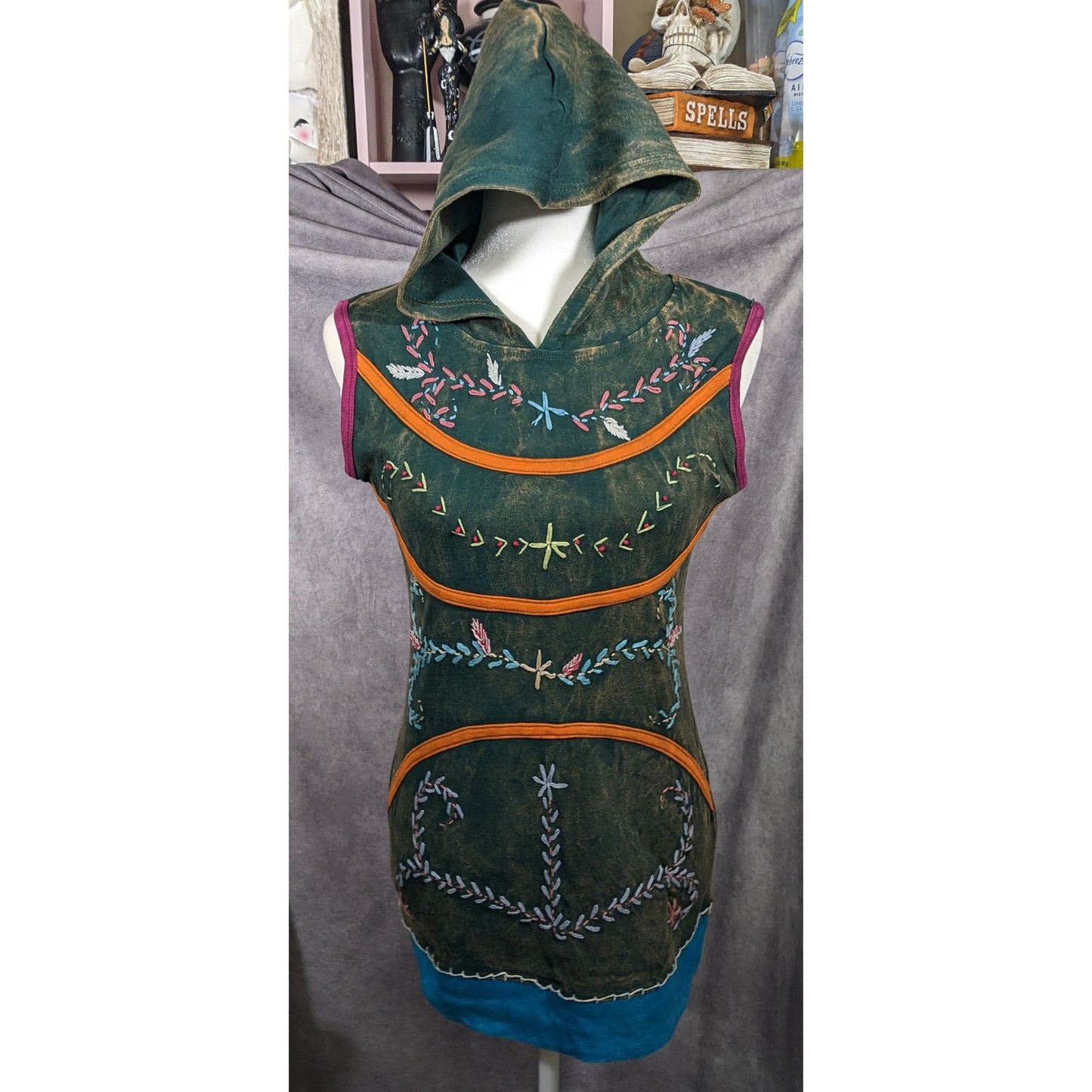 KPC Cosplay Elf Floral Hooded Mini Dress Size Small