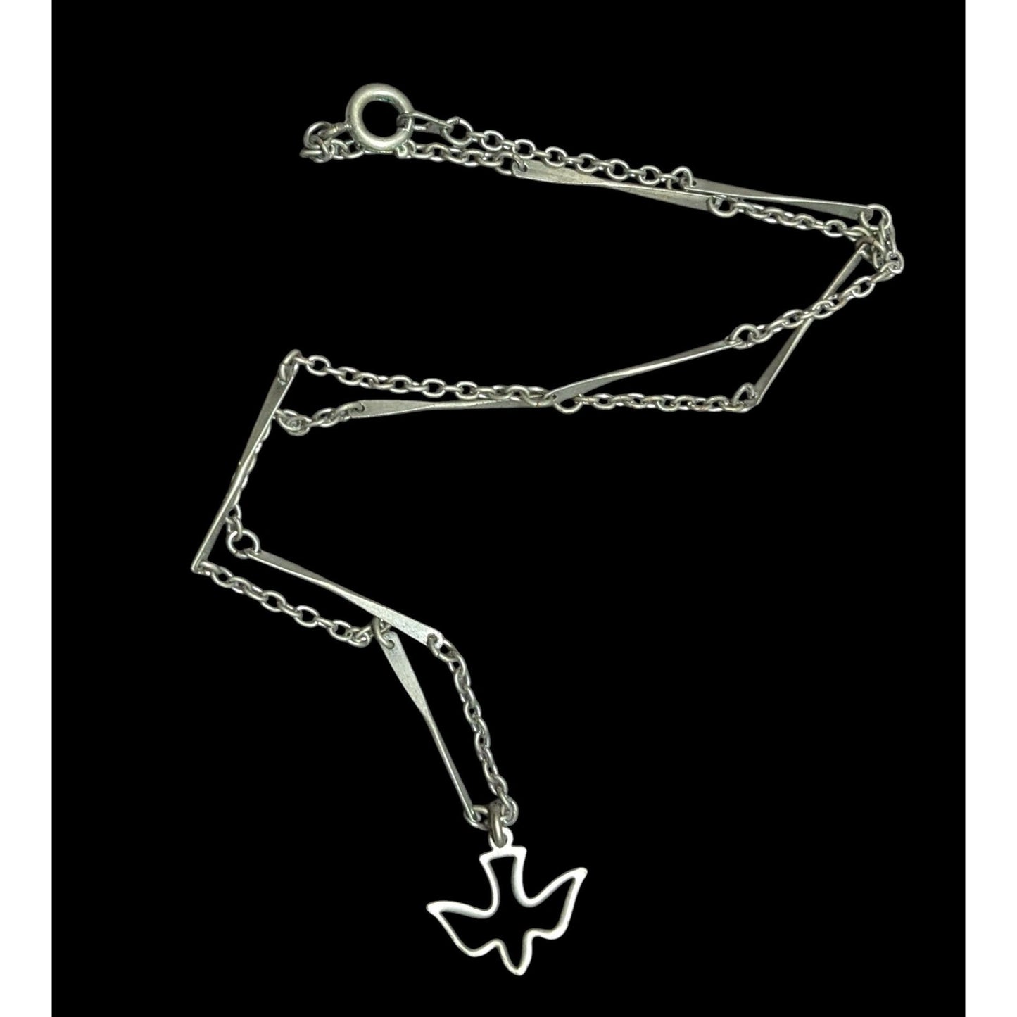 Minimalist Dove Silver Tone  Necklace With Unique Bar Chain Design