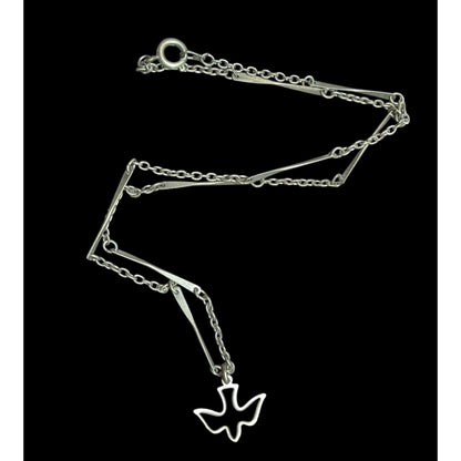 Minimalist Dove Silver Tone  Necklace With Unique Bar Chain Design