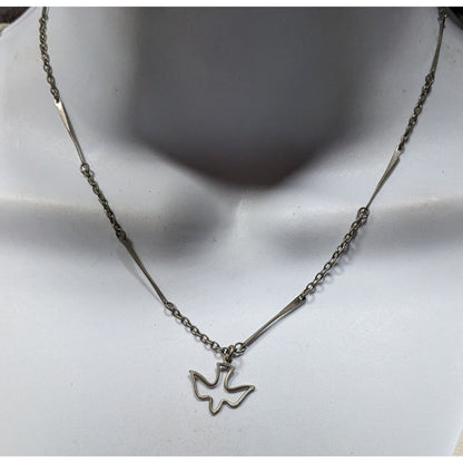 Minimalist Dove Silver Tone  Necklace With Unique Bar Chain Design