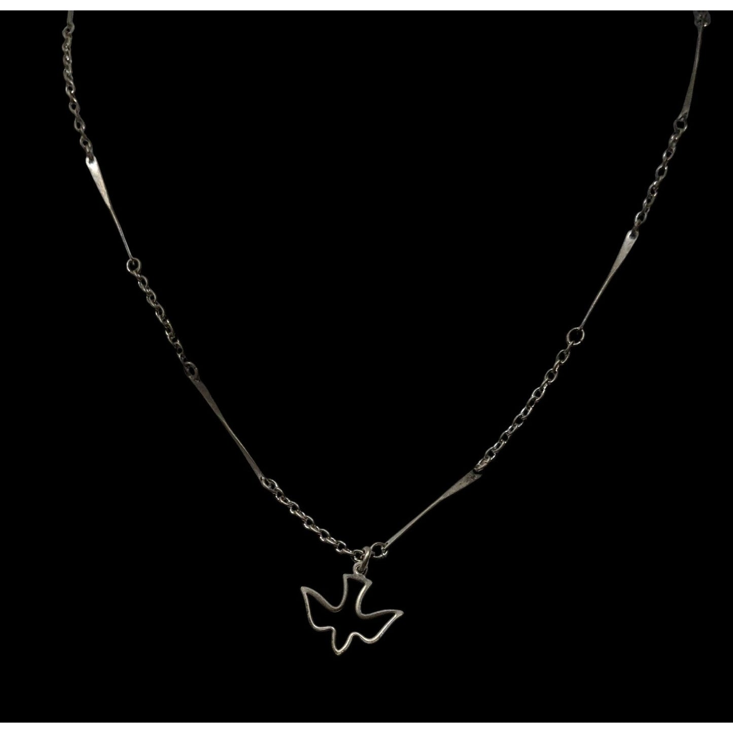 Minimalist Dove Silver Tone  Necklace With Unique Bar Chain Design