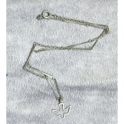 Minimalist Dove Silver Tone  Necklace With Unique Bar Chain Design