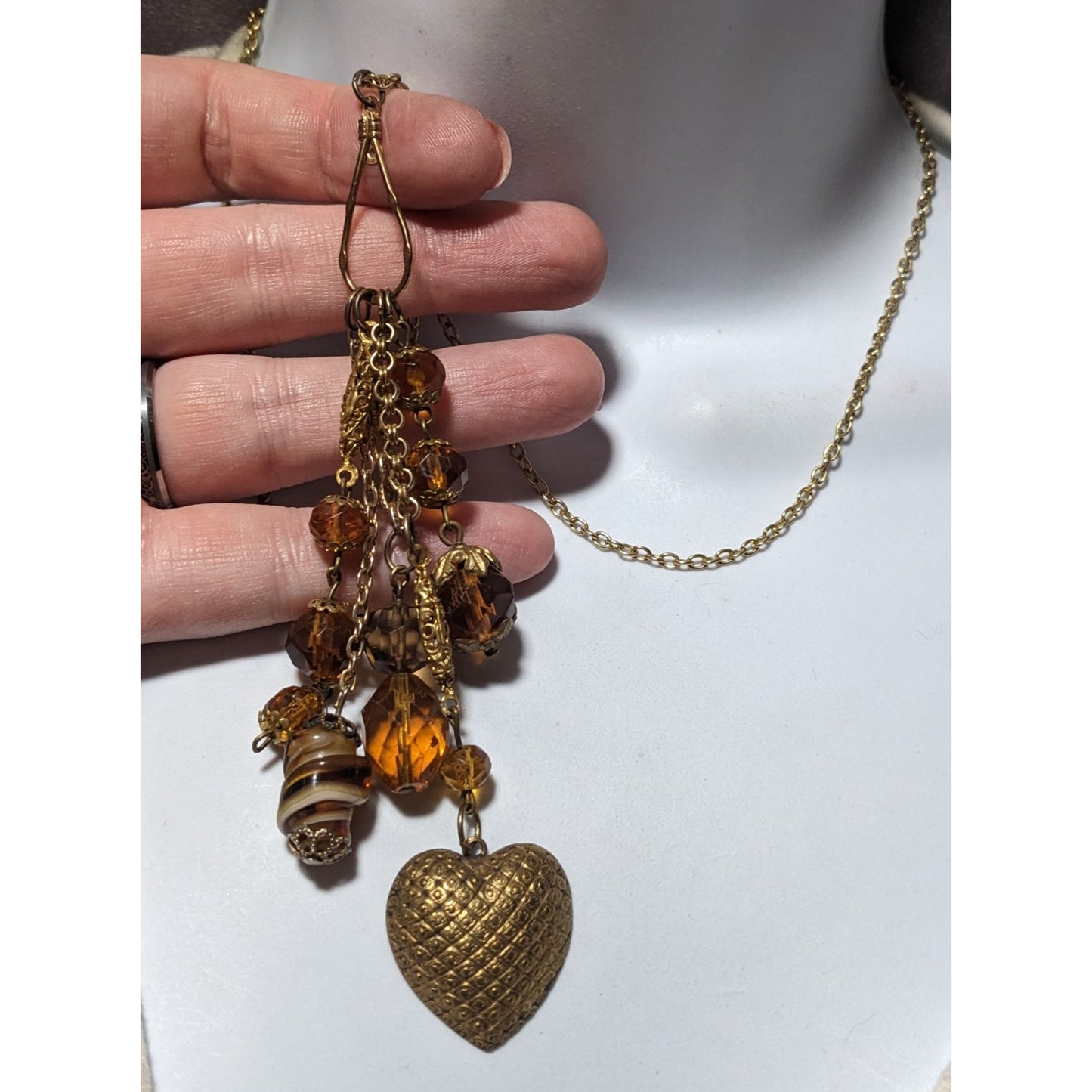 Victorian Style Gold And Glass Charm Necklace