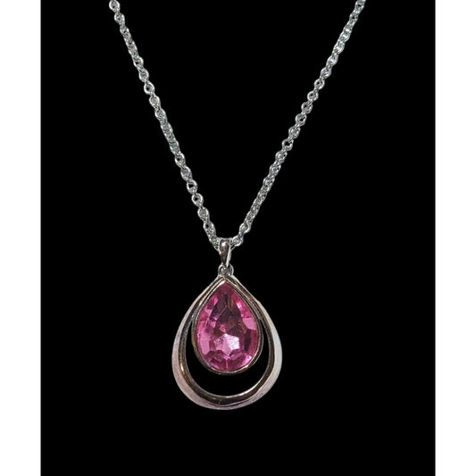 Coquette Pink Gemmed Teardrop Pendant Necklace