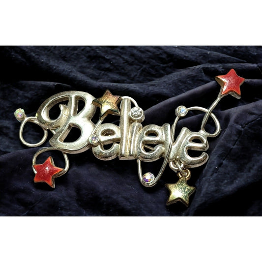 Believe Rhinestone Star Brooch