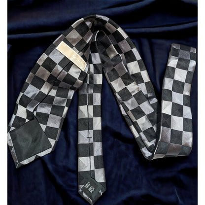 Michael Kors Black And Silver Checkered Silk Tie