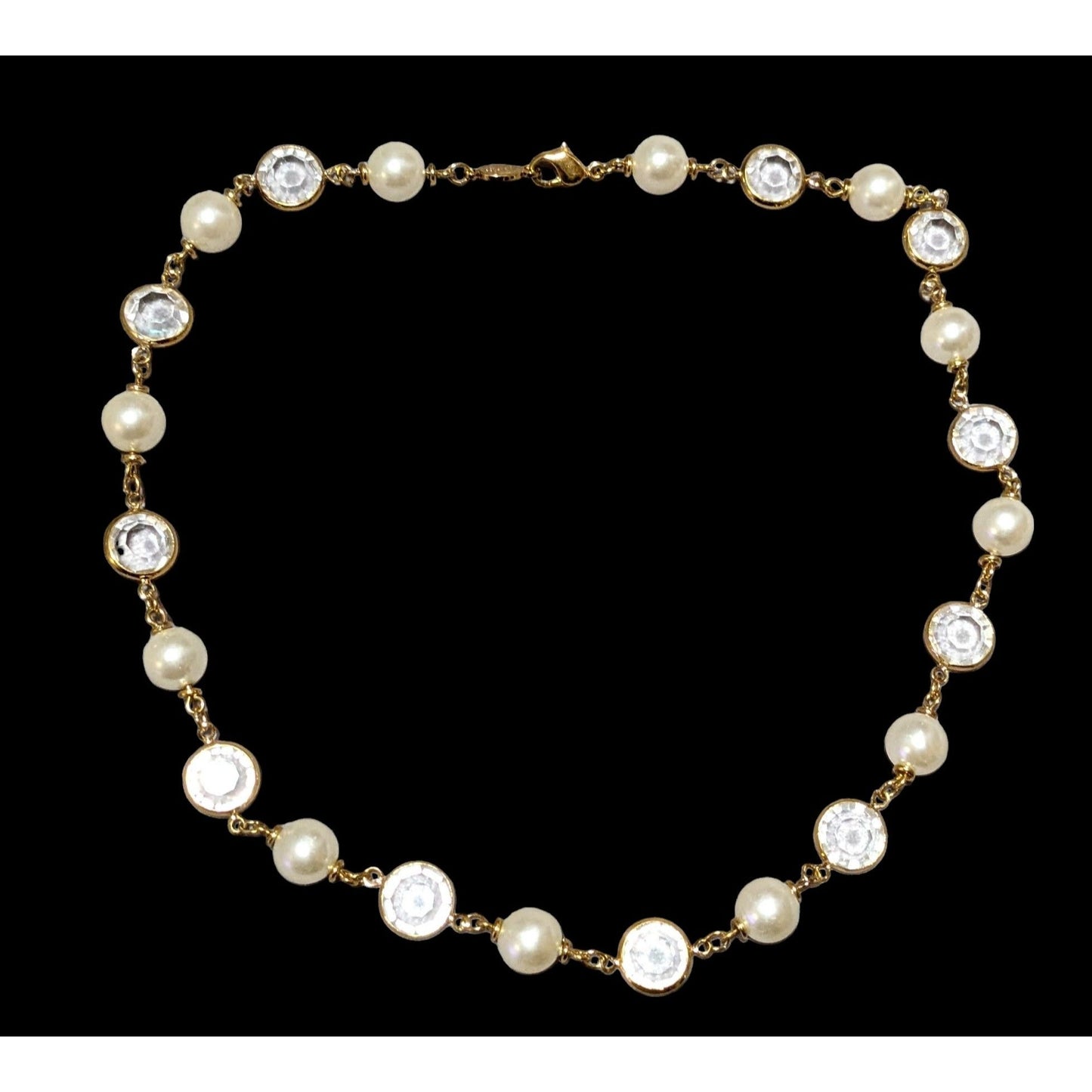 Vintage Napier Faux Pearl Gemmed Gold Necklace