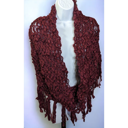 Charming Charlie Wine Fringe Infinity Scarf