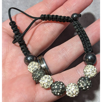 Rhinestone Hematite Beaded Macrame Bracelet