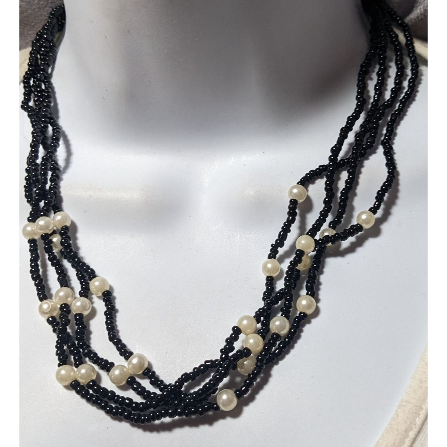 Black Glass Pearl Beaded Multilayer Necklace