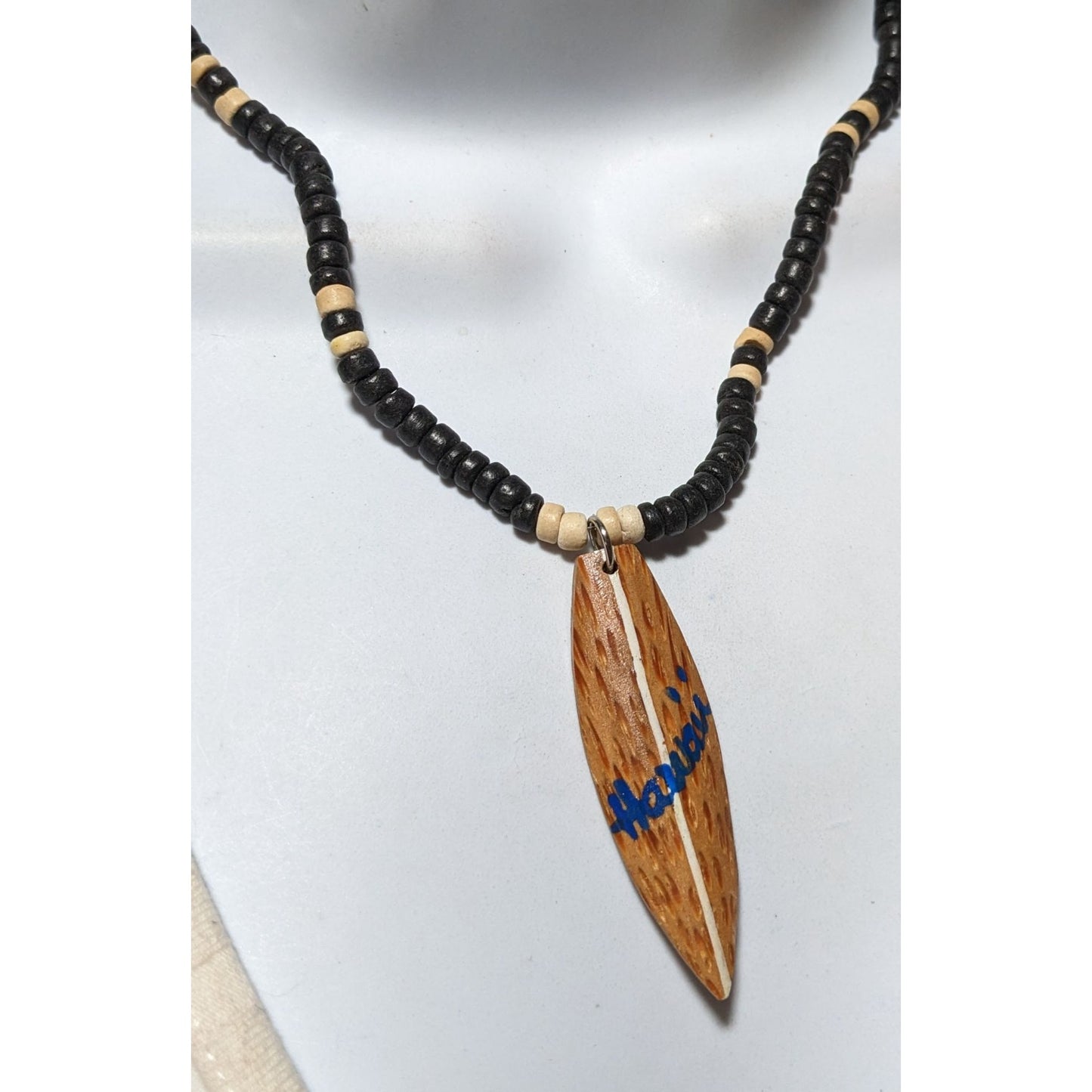 Hawaii Souvenir Wooden Beaded Surfboard Necklace