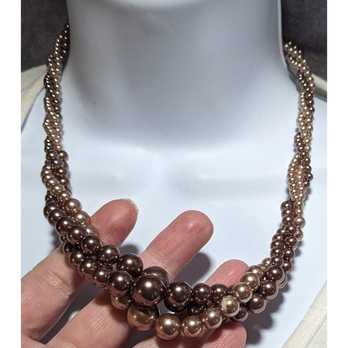 Roman Brown And Tan Twist Pearl Beaded Necklace