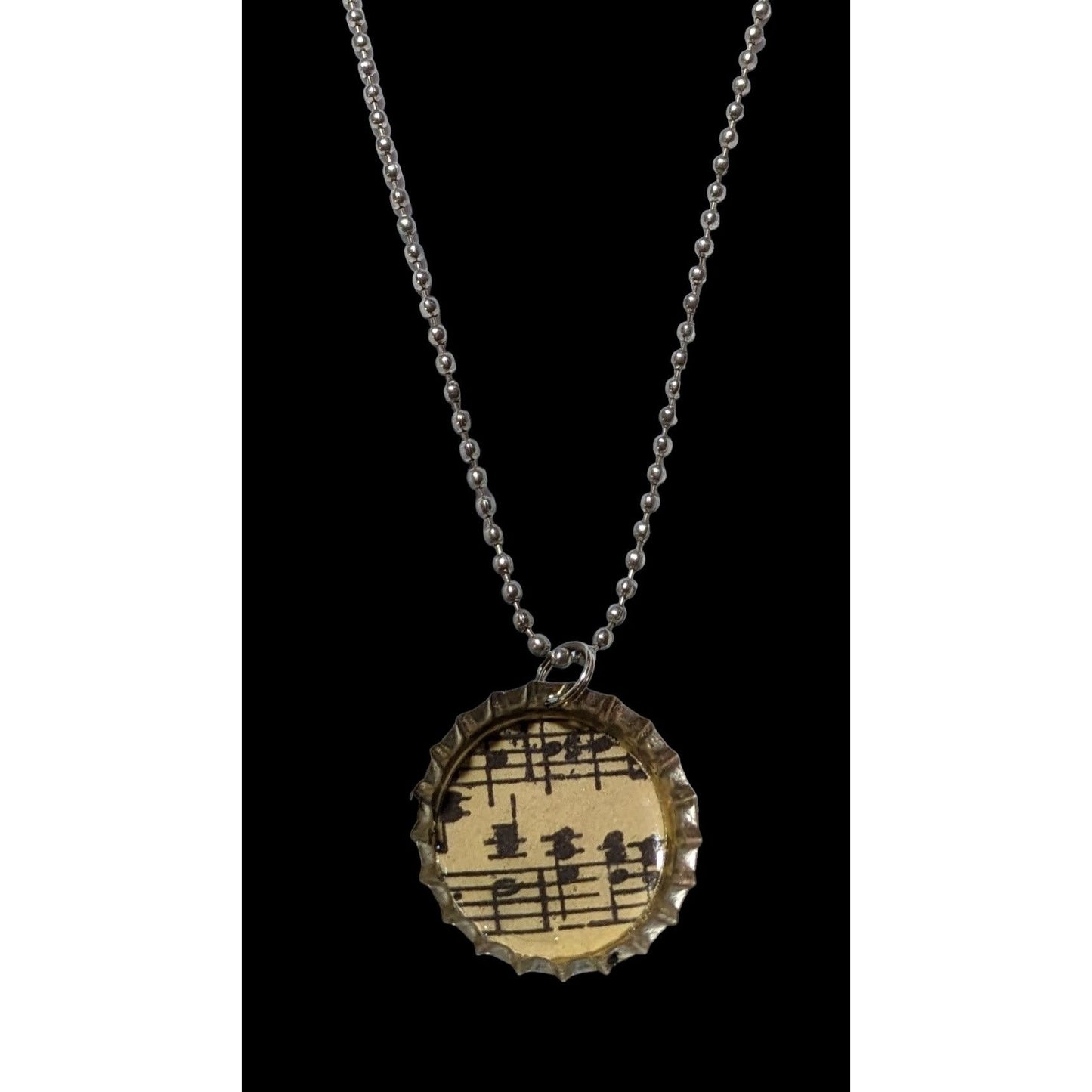 Handmade Sheet Music Bottlecap  Necklace